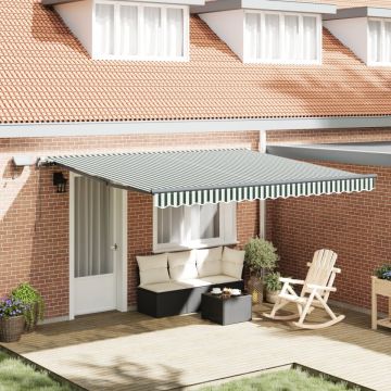 Marchiză manuală retractabilă cu LED verde și alb 400x300 cm, Material de înlocuire pentru marchiză de 4x3 m verde și alb