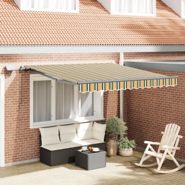 Marchiză manuală retractabilă cu LED Verde și Galben 350x250 cm, Material de înlocuire pentru marchiză pentru cadru de 3.5x2.5 m Verde și Galben