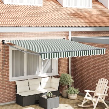 Marchiză manuală retractabilă Verde și Alb 300x250 cm, Țesătură de înlocuire pentru marchiză pentru cadru de 3x2.5 m Verde și Alb