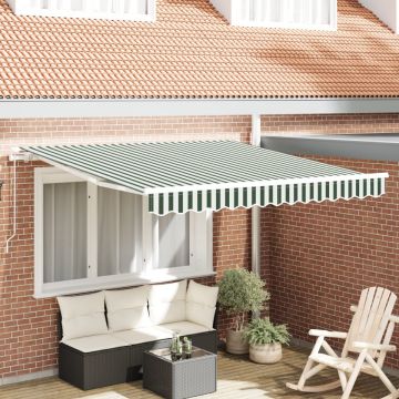 Marchiza manuală retractabilă Verde și Alb 300x250 cm, Material de înlocuire pentru marchiză pentru cadru de 3x2.5 m Verde și Alb