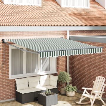 Marchiza manuală retractabilă Verde și Alb 350x250 cm, Material de înlocuire pentru marchiză pentru cadru de 3.5x2.5 m Verde și Alb