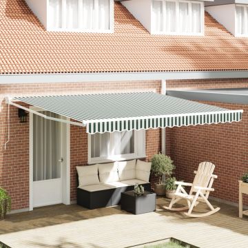 Marchiză Manuală Retractabilă Verde și Alb 400x300 cm, Țesătură de Înlocuire pentru Marchiză pentru Cadru de 4x3 m Verde și Alb