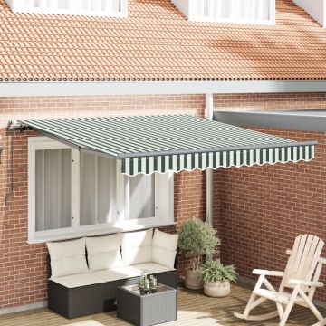 Marchiză Manuală Retractabilă Verde și Albă 350x250 cm, Material de Înlocuire pentru Marchiză de 3,5x2,5 m Cadru Verde și Alb