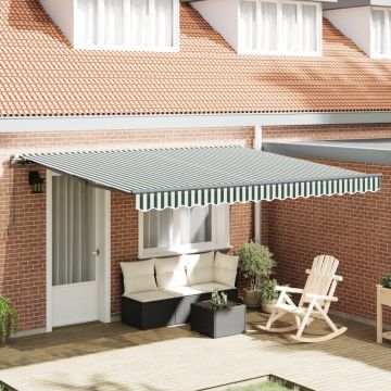 Marchiză manuală retractabilă verde și albă 400x300 cm, Țesătură de schimb pentru marchiză 4x3 m verde și albă