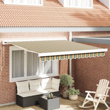 Marchiza Manuală Retractabilă Verde și Galben 300x250 cm, Material de Înlocuire pentru Marchiză pentru Cadru de 3x2,5 m Verde și Galben