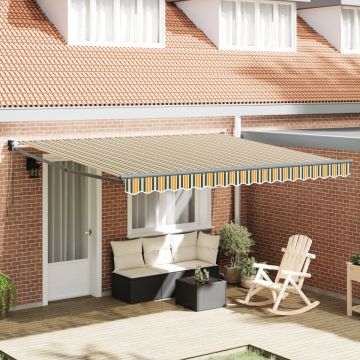 Marchiza manuală retractabilă Verde și Galben 400x300 cm, Țesătură de înlocuire pentru marchiză pentru cadru de 4x3 m Verde și Galben