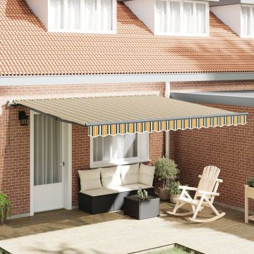 Marchiză Manuală Retractabilă Verde și Galben 400x300 cm, Material de Înlocuire pentru Marchiză pentru Cadru de 4x3 m Verde și Galben