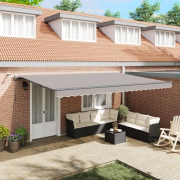 marchiza retracabilă automată cu LED gri deschis 500x300 cm, material pentru înlocuirea marchizei pentru cadru de 5x3 m gri deschis