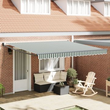 Marchiză retracabilă manuală Verde și Alb 400x300 cm, Material de înlocuire pentru marchiză pentru cadru de 4x3 m Verde și Alb