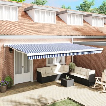 Marchiză retractabilă automată albă și albastră 500x300 cm