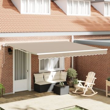 Marchiză Retractabilă Automată Bej 400x300 cm, Cadru Bej de Înlocuire pentru Marchiză 4x3 m