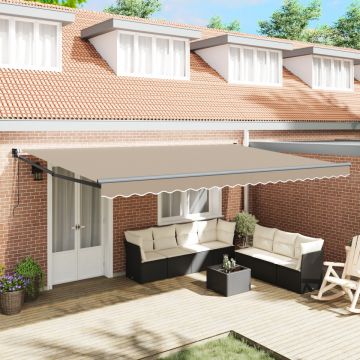 Marchiză Retractabilă Automată Bej 500x300 cm, Material de Înlocuire pentru Marchiză pentru Cadru de 5x3 m Bej