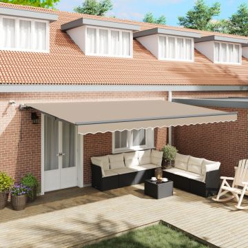 Marchiză Retractabilă Automată cu LED Bej 500x300 cm, Material de Înlocuire pentru Marchiză 5x3 m Bej