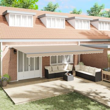 Marchiză retractabilă automată cu LED Bej 600x300 cm, Material de înlocuire pentru marchiză 6x3 m Bej