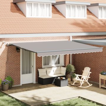 Marchiză retractabilă automată cu LED gri deschis 450x300 cm, Material de înlocuire pentru marchiză de 4,5x3 m cadru gri deschis