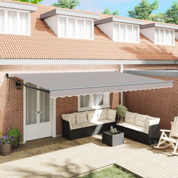 Marchiză Retractabilă Automată Gri 500x300 cm, Material de Înlocuire pentru Marchiză de 5x3 m Gri