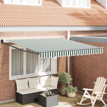 Marchiză retractabilă automată Verde și Alb 350x250 cm, Material de înlocuire pentru marchiză pentru cadru de 3.5x2.5 m Verde și Alb