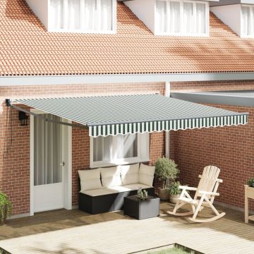 Marchiză retractabilă automată Verde și Alb 400x300 cm, Material de înlocuire pentru marchiză pentru cadru de 4x3 m Verde și Alb