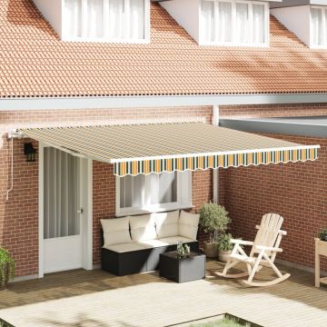 Marchiză retractabilă automată verde și galbenă 400x300 cm, țesătură de înlocuire pentru marchiză pentru cadru de 4x3 m verde și galben