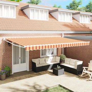 Marchiză retractabilă manuală portocalie și albă 500x300 cm