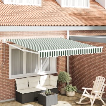 Marchiză retractabilă manuală Verde și Alb 350x250 cm, Material de înlocuire pentru marchiză pentru cadru de 3.5x2.5 m Verde și Alb