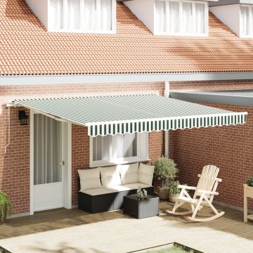 Marchiză retractabilă manuală Verde și Alb 400x300 cm, Material de înlocuire pentru marchiză pentru cadru de 4x3 m Verde și Alb