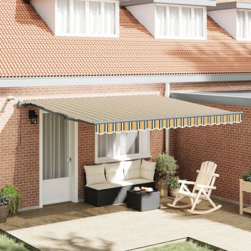Markiză Retractabilă Automată cu LED Verde și Galben 400x300 cm, Material de înlocuire pentru markiză pentru cadru de 4x3 m Verde și Galben