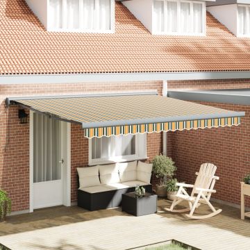 Markiză retractabilă automată verde și galben 400x300 cm, Material de înlocuire pentru markiză 4x3 m cadru verde și galben