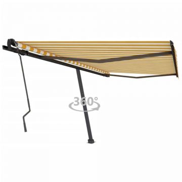 Copertină autonomă retractabilă manual, galben/alb, 450x350 cm