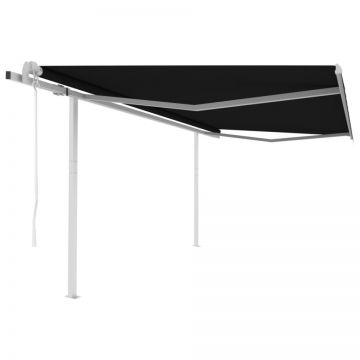 Copertină retractabilă automat, cu stâlpi, antracit, 4,5x3,5 m