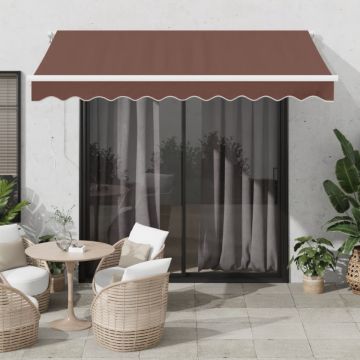Copertină retractabilă manual cu LED, maro, 300x250 cm