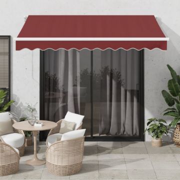 Copertină retractabilă manual cu LED, vișiniu, 300x250 cm