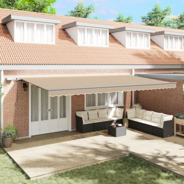 Marchiza Manuală Retractabilă cu LED Bej 600x300 cm, Material pentru înlocuirea marchizei 6x3 m Bej