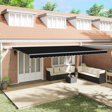 Marchiză manuală retractabilă cu LED Neagră 600x300 cm, Material de schimb pentru marchiză 6x3 m Negru
