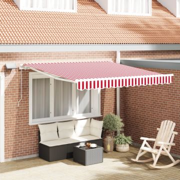 Marchiză manuală retractabilă cu LED roșie și albă 300x250 cm
