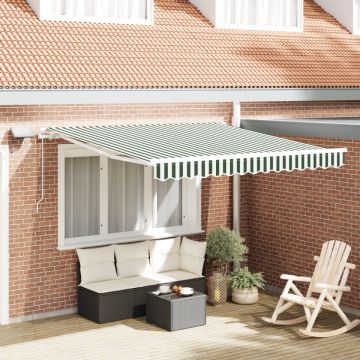 Marchiză manuală retractabilă cu LED Verde și Alb 300x250 cm, Material pentru înlocuirea marchizei pentru cadru de 3x2.5 m Verde și Alb