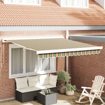 Marchiză Manuală Retractabilă Verde și Galben 350x250 cm, Material de înlocuire pentru marchiză pentru cadru de 3.5x2.5 m Verde și Galben