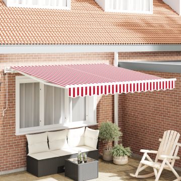 Marchiză Retractabilă Automată cu Dungi Roșii și Albe 350x250 cm