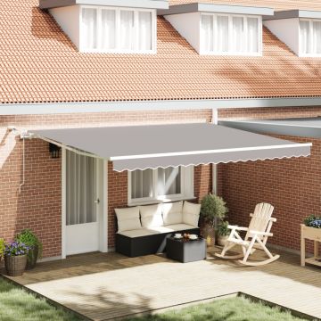 Marchiză retractabilă automată cu LED gri deschis 450x300 cm, Material de înlocuire pentru marchiză 4,5x3 m cadru gri deschis