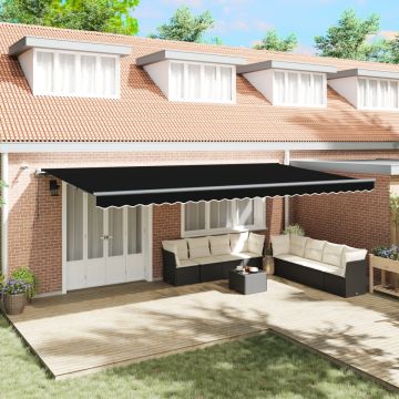Marchiză retractabilă automată cu LED Neagră 600x300 cm, Fabrică de înlocuire pentru marchiză pentru cadru de 6x3 m Negru