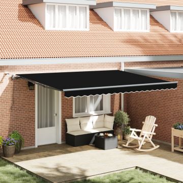 Marchiză Retractabilă Automată cu LED Negru 450x300 cm, Material de Încărcare pentru Marchiză pentru Cadru de 4.5x3 m Negru