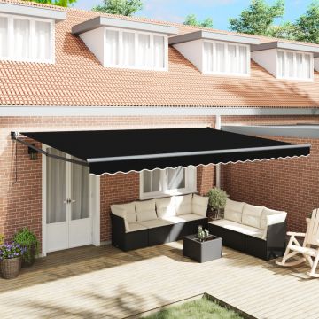 Marchiză Retractabilă Automată Neagră 500x300 cm, Țesătură de Înlocuire pentru Marchiză de 5x3 m Neagră