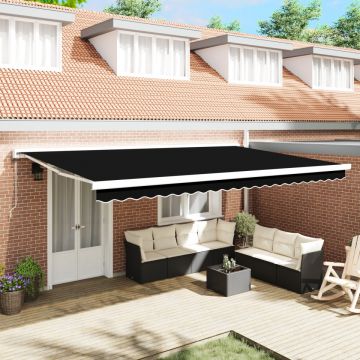 Marchiză Retractabilă Automată Neagră 500x300 cm, Material pentru înlocuirea marchizei pentru cadru de 5x3 m Negru