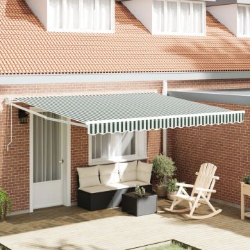 Marchiză retractabilă automată Verde și Alb 400x300 cm, Material de schimb pentru marchiză pentru cadru de 4x3 m Verde și Alb