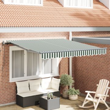 Marchiză Retractabilă Automatică Verde și Alb 350x250 cm, Material de Înlocuire pentru Marchiză 3.5x2.5 m Verde și Alb