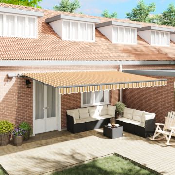 Marchiză Retractabilă Manuală cu Dungi Multicolore LED 500x300 cm.