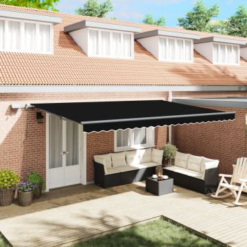 Marchiză retractabilă manuală cu LED Neagră 500x300 cm, Tkanina de înlocuire pentru marchiza 5x3 m Cadru Negru