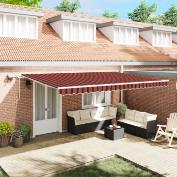 Marchiză retractabilă manuală cu LED-uri portocalii și maro, 500x300 cm