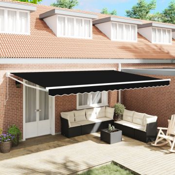 Marchiza retractabilă manuală Neagră 500x300 cm, Material de înlocuire pentru marchiză pentru cadru de 5x3 m Negru