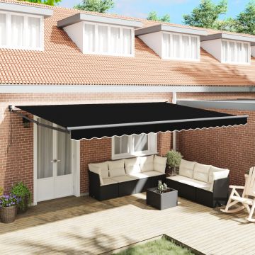 Marchiză Retractabilă Manuală Neagră 500x300 cm, viaXL Material de schimb pentru marchiză 5x3 m Cadru Negru